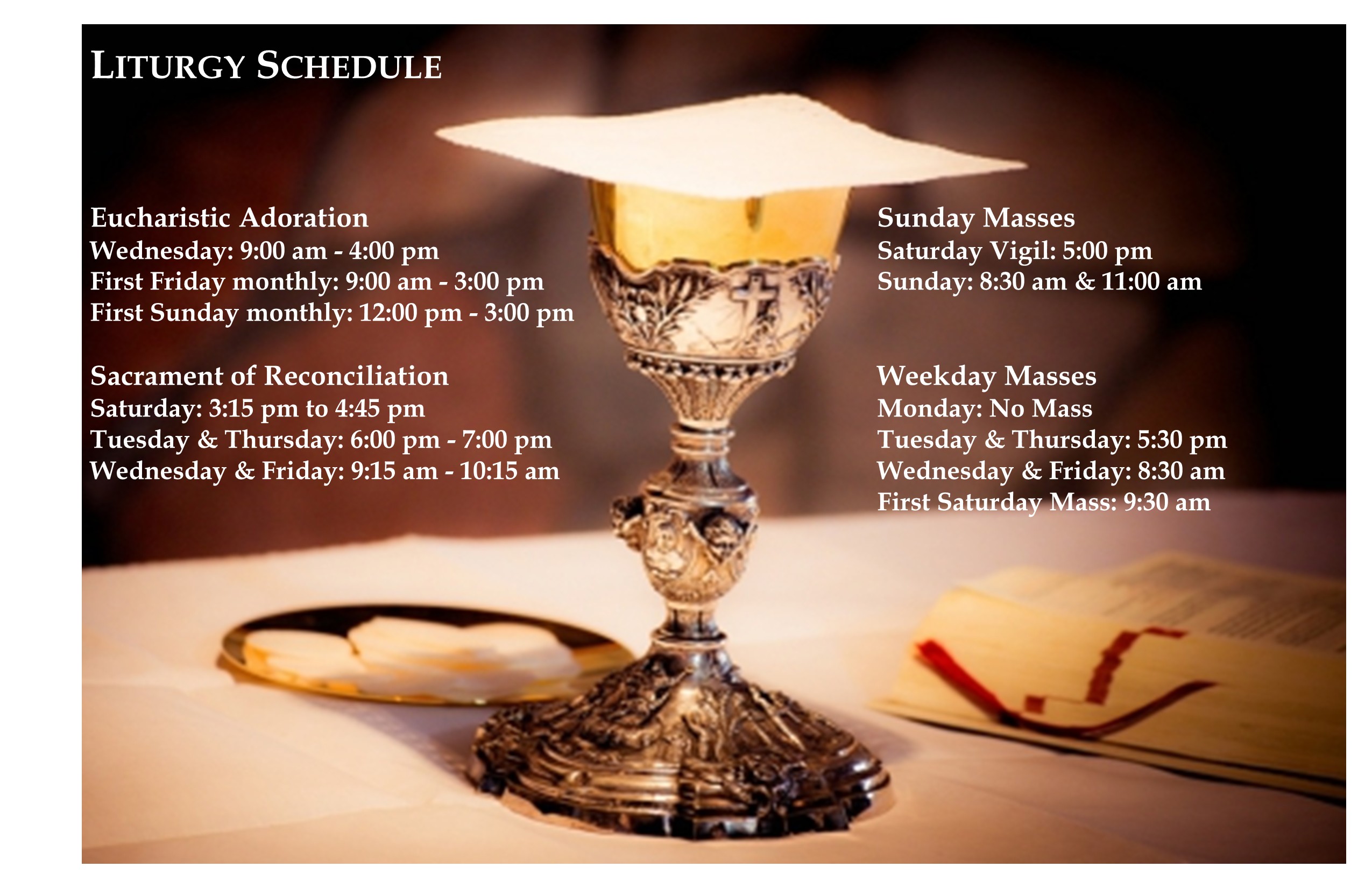 Liturgy schedule for website image on church page Ordinary Time